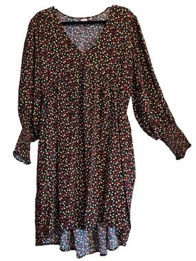 GAP Black Ditzy Floral V-neck Long Sleeves Dress Wmn Medium Dark Romantic Flowy